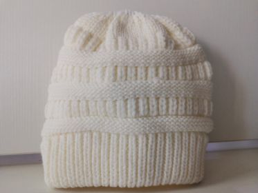 Mixed Color Knitted Wool Hat Ladies Non-labeled Ponytail Hat (Option: White)