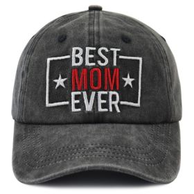 Best Mom Ever Hat For Women, Adjustable Embroidered Wash Cotton Baseball Cap (Option: Black)