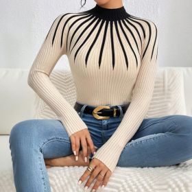 Womens Slim Fit Mock Neck Sweater, Ribbed Striped Long Sleeve Knit For Fall Winter (Option: Apricot-S)