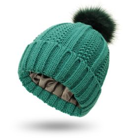Winter Knitted Hats Fashion Stretchy Lined Skull Hats For Women Faux Fur Pom Pom Hat Keep Warming Beanie Hat (Option: Green-One size)