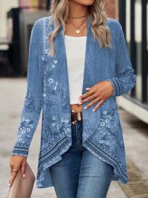 Shawl Small Suit Cardigan Outer Wear Ethnic Style (Option: Blue-S)