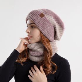 2pcs Knitted Hat Suit With Scarf Winter Two-color Hat And Thick Warm Earflaps Wool Scarf (Option: Two Tone Pink)
