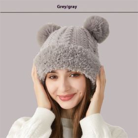 Winter Cute Fur Ball Knitted Hat Children Outdoor (Option: Gray)