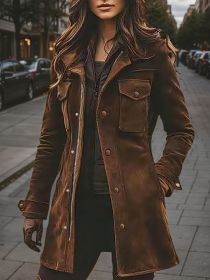 New Vintage-style Women's Autumn And Winter Warm And Windproof Jacket, Women's Autumn And Winter Coat, Long Coat Covering The Hips (Option: L)