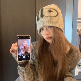 Street Style Letters Pile Heap Cap Beanie Hat Female Autumn And Winter Street (Option: C Star Khaki-M)