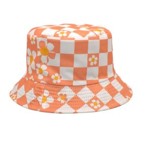 Korean Style Chessboard Plaid Spring And Summer New Bucket Hat Sun-proof (Option: Orange-M)