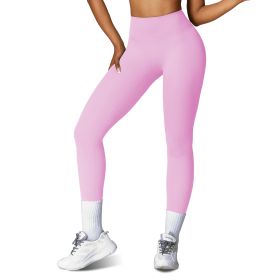 4 Sizes-5 Colors Option -- 1Pc Women's High Waist Workout Leggings Tummy Control Compression Yoga Tight Pants Gym Pants Athletic Running Leggings With (Option: XL-Pink)