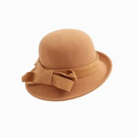 Women's French-style Elegant Retro Woolen Bowler Hat Curling Bow (Option: MM1966 Camel-Free Size)