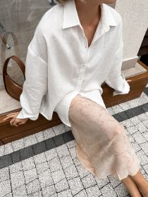 Women's Solid Color Casual Long Sleeves Cardigan Coat Blouse (Option: White-S)