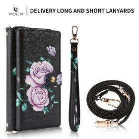 Crossbody Wallet Case For Phone 17 Pro Max 6.9 Inch Magnetic Detachable Floral PU Leather Phone Case With RFID Blocking Card Holder Wristlet Mirror Fl (Option: X13443C)