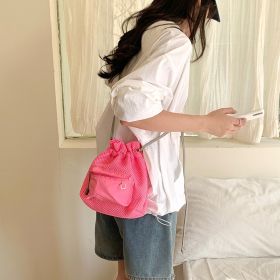 Small Mesh Drawstring Bucket Bag Fashion Cute Messenger Shoulder Bags For Women (Option: Pink)