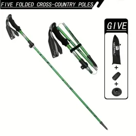 5-Section Collapsible Hiking Poles - Lightweight Trekking Poles With Secure External Lock, Adjustable Length, Sturdy - Ergonomic EVA Grip For Mountain (Option: Green)