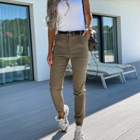 Women's Autumn Pocket Slim Fashion Casual Cropped Trousers (Option: Army Green-S)