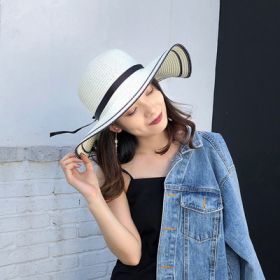 Women's Seaside Summer Vacation Foldable Sun Hat With Wide Brim (Option: Bilateral Beige-Average Size)