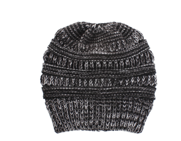 Mixed Color Knitted Wool Hat Ladies Non-labeled Ponytail Hat (Option: Black gray white)