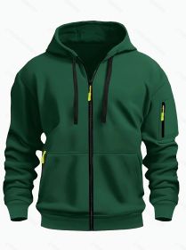 Zipper Hooded Sweatshirt Men's Sports Casual Cardigan Coat (Option: Dark Green-S)