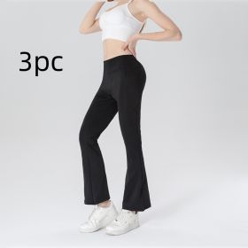 Ladies Mid Waist Abdominal-shaping Slimming Cropped Pants Casual Pocket Bootcut Trousers (Option: Black 3PC-L)