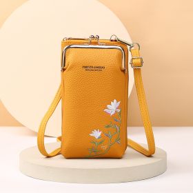 Flower Embroidery Phone Bag With Lock Buckle Outdoor Long Wallet Fashion Shoulder And Crossbody Bags (Option: Yellow)
