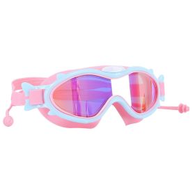 3 Colors Option - 1Pc Kids Swim Goggles With Ear Plugs UV Protection Anti-Fog Leak Proof Wide View Pool Swimming Goggles For Youth Boys Girls Aged 3-1 (Option: PinkWithBlueRim)