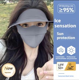 Summer Sun Mask Full Face With Hat Integrated Ice Silk Mask (Option: Dark Gray)