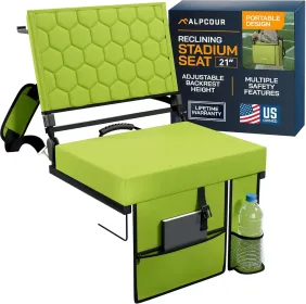 Alpcour Folding Reclining Stadium Seat With Back Support For Bleachers (Option: Lime-21Wide)