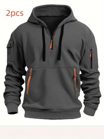 Dropped Shoulder Hooded Sweatshirt Men's Women's Plus Size Loose Pullover Fashion Sweatshirt (Option: Dark Gray-XL-2pcs)