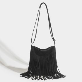 Artistic Tassel Simple And Popular Shoulder Bag (Option: Black)