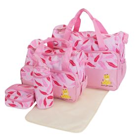 5Pcs Baby Nappy Diaper Bags Set Mummy Diaper Handbags With Diaper Pad Food Bag Bottle Bag Travel Tote Bags For Mom Dad (Option: Light Pink)
