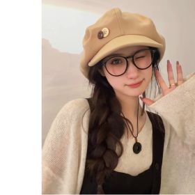 Cloud Hat For Women Autumn And Winter All-matching Small Face (Option: Khaki Button)
