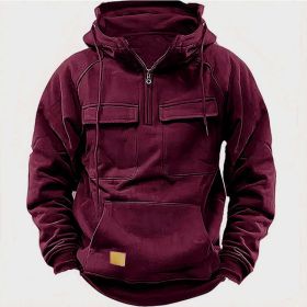 Men's Solid Color Casual Sweatshirt (Option: Wine Red-2XL)