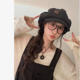 Cloud Hat For Women Autumn And Winter All-matching Small Face (Option: Black Button)