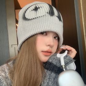 Street Style Letters Pile Heap Cap Beanie Hat Female Autumn And Winter Street (Option: C Star Gray-M)