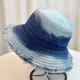 Big Head Circumference Bucket Bucket Hat Distressed Sun-proof Face-showing Small Hat (Option: Dark Blue-Adult Average Size)