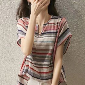 New Striped Shirt Women's Short Sleeve Loose (Option: Picture color-3XL)