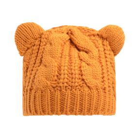Hand Made 3D Cute Knitted Cat Ear Beanie For Winter (Option: Yellow)