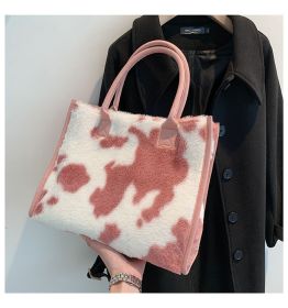 Korean Style Large-capacity Handbag Fashion Western Plush (Option: Milk Pattern Powder)