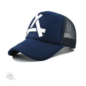 Men's Outdoor Leisure Peaked Cap Wide Brim Sunshade Breathable Net Cap (Option: Navy Blue-54cm)