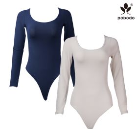 Round Neck Long Sleeved Brushed Warm Jumpsuit (Option: Tibetan blue x rice white-Xl)
