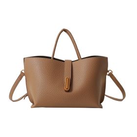 INS Litchi Pattern Shoulder Bag Fashion Zipper Bucket Bag High Capacity Totes Handbag For Women (Option: Brown)