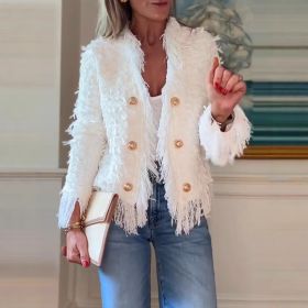 European And American Fashion Elegant Niche Tassel Jacket Women (Option: Beige White-2XL)