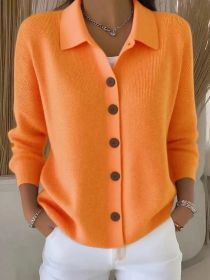 Button-knitted Lapel Sweater Cardigan Coat For Women (Option: Orange-S)