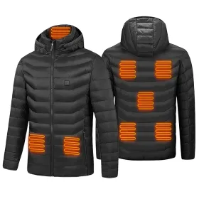 Heated Jacket Electric Heating Coat Lightweight Winter Hooded Jacket With 3-Level Heating Modes 8 Heating Zones Detachable Zipper Hood (Option: XL)