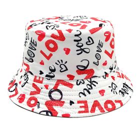 Valentine's Day Heart Printing Bucket Hat Foreign Trade Casual Double-sided Wear (Option: White-M)