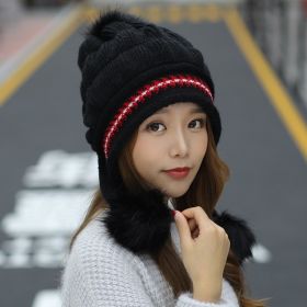 Cozy Knit Fleece-Feel Beanie With Ear Flaps & Pompom Warm Winter Hat For Women Perfect For Skiing & Outdoor Activities (Option: Black-Hat)
