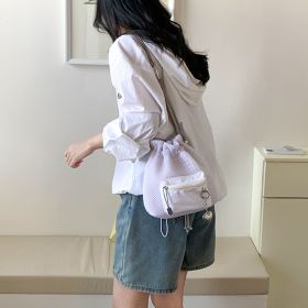Small Mesh Drawstring Bucket Bag Fashion Cute Messenger Shoulder Bags For Women (Option: Beige)