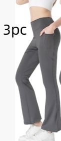 Ladies Mid Waist Abdominal-shaping Slimming Cropped Pants Casual Pocket Bootcut Trousers (Option: Dark Gray 3PC-L)