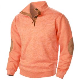 Men's Stand Collar Knitted Joint Stitching Casual Jacquard Cardigan Sweater (Option: Orange-S)