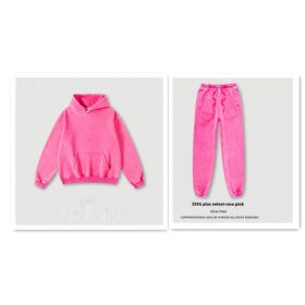 Men's Fashion Retro Velvet Padded Hooded Sweatshirt (Option: Rose Pink-L-Suit)
