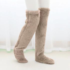Over Knee High Fuzzy Long Socks Winter Warm Cold Leg Knee Joint Cold-proof Stockings Home Floor Sleeping Socks (Option: Khaki-Average Size)