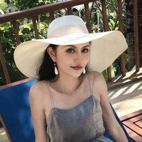 Women's Seaside Summer Vacation Foldable Sun Hat With Wide Brim (Option: Milk White-Average Size)